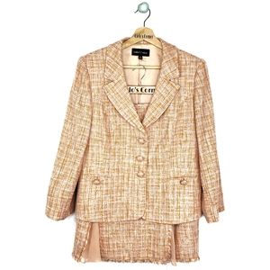 Isabel & Nina Tweed Peach Silk Panels Skirt Suit
